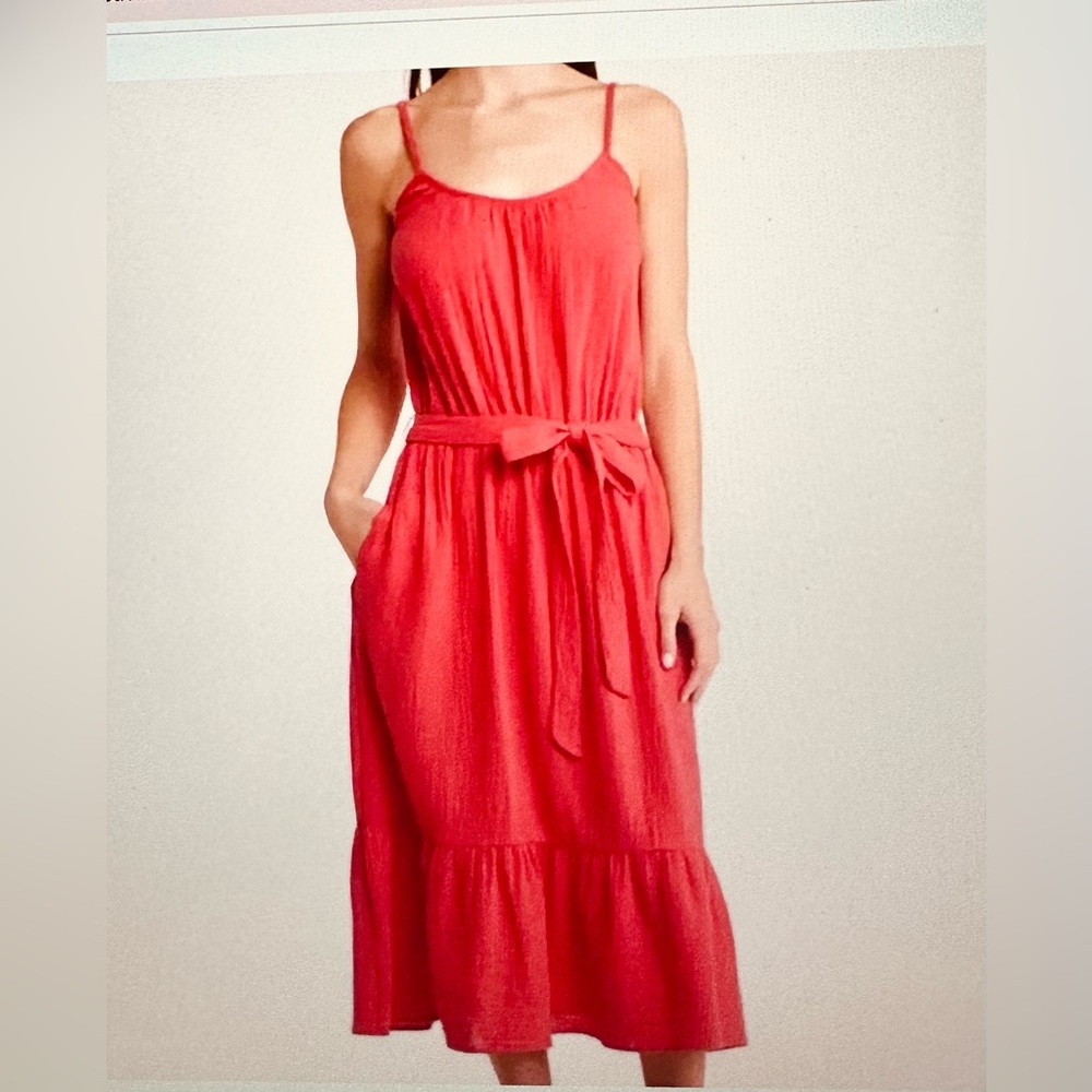 Coral Red Midi Summer Dress